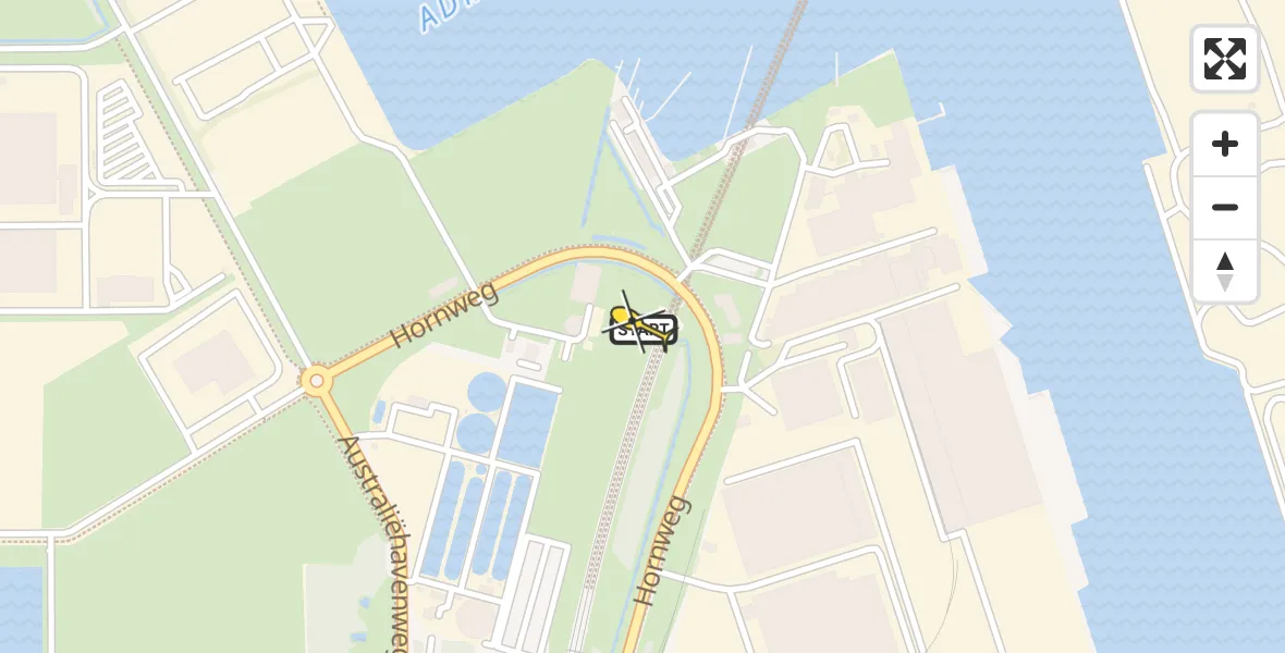 Routekaart van de vlucht: Lifeliner 1 naar Amsterdam Heliport, Hornweg