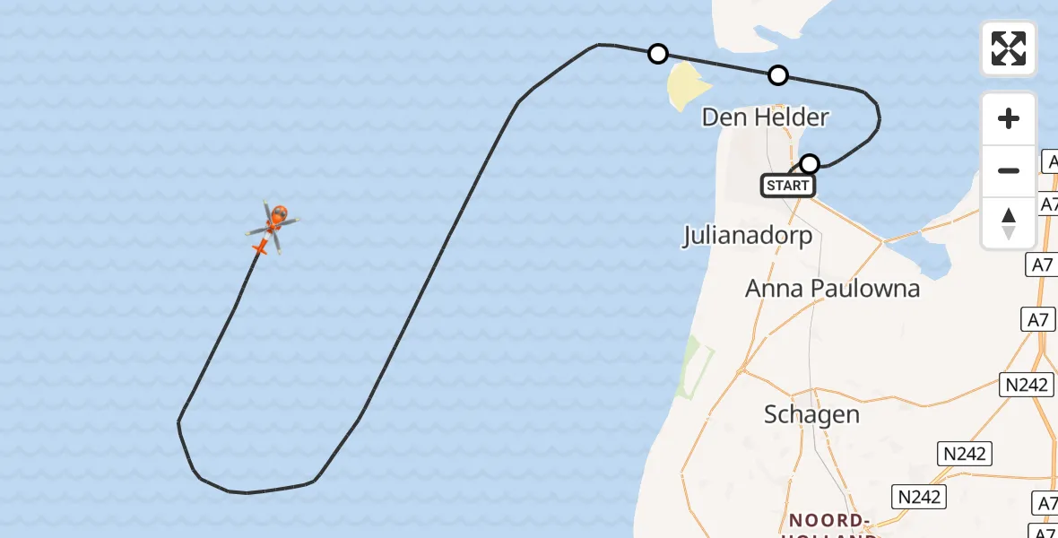 Vluchtroute Kustwachthelikopter Vliegveld De Kooy - , 25 maart 2025, 18:56