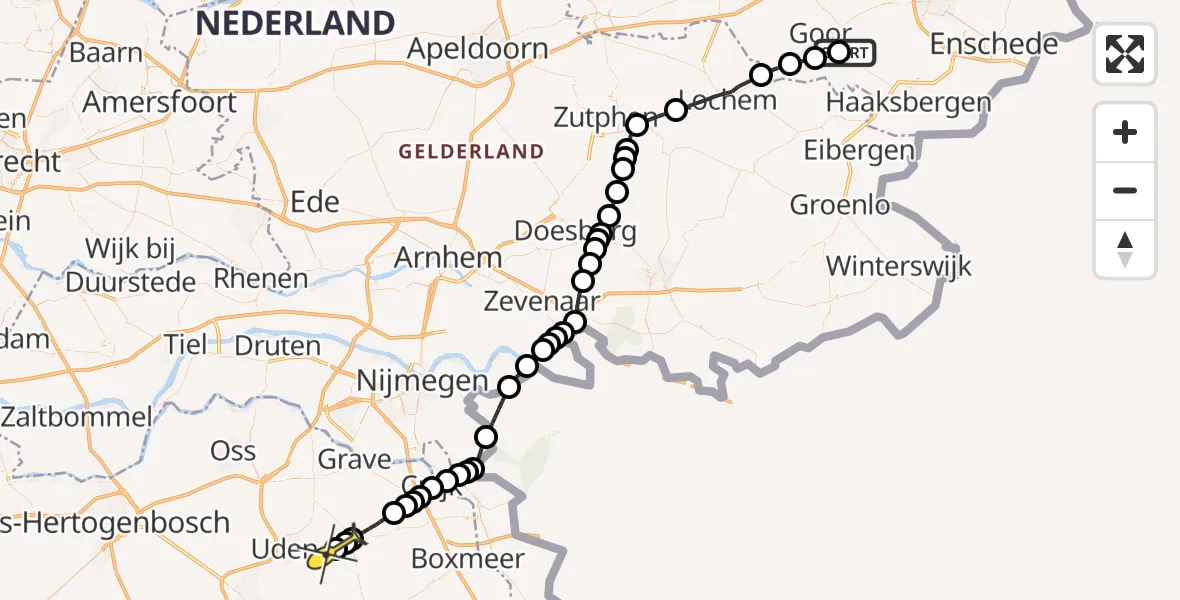 Routekaart van de vlucht: Traumahelikopter naar Vliegbasis Volkel, Oude Needseweg