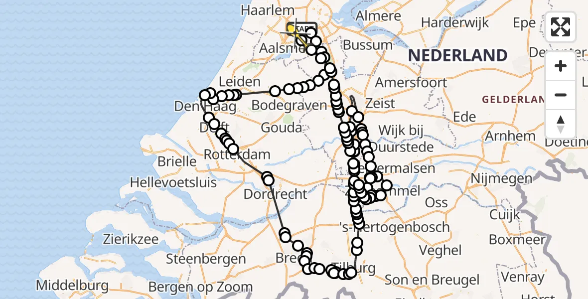 Vluchtroute Politiehelikopter van Amsterdam naar Schiphol