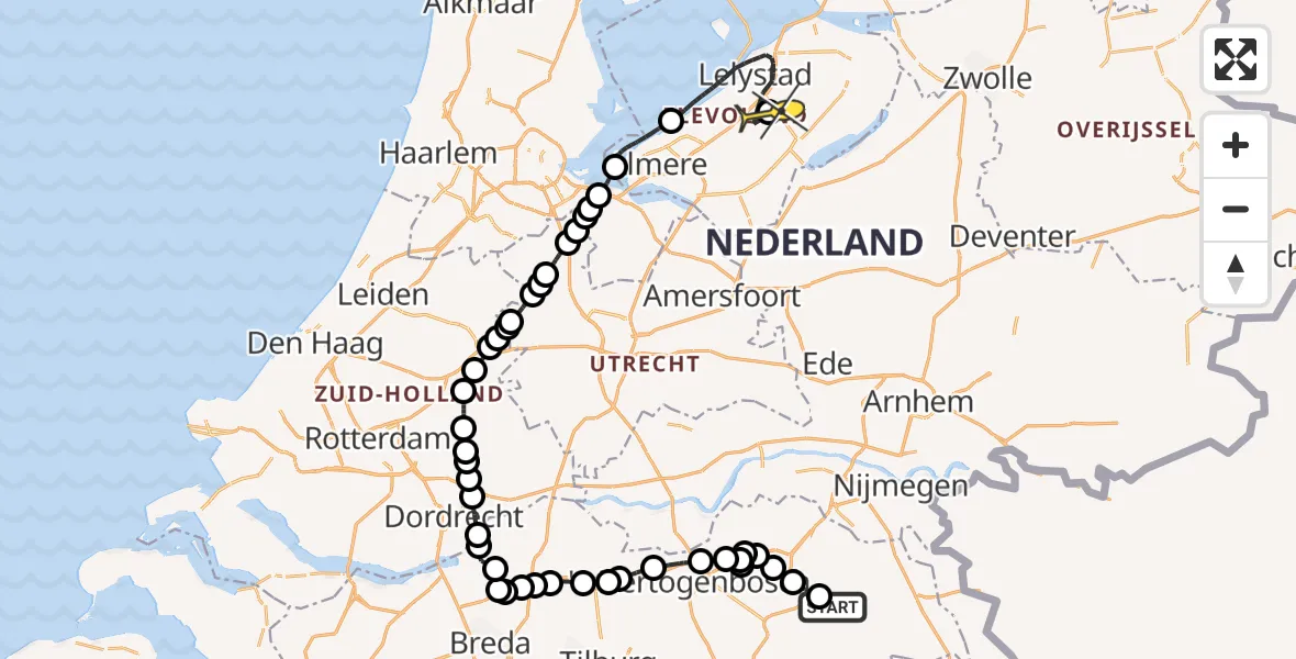Routekaart van de vlucht: Traumahelikopter naar Lelystad Airport, Vluchtoordweg