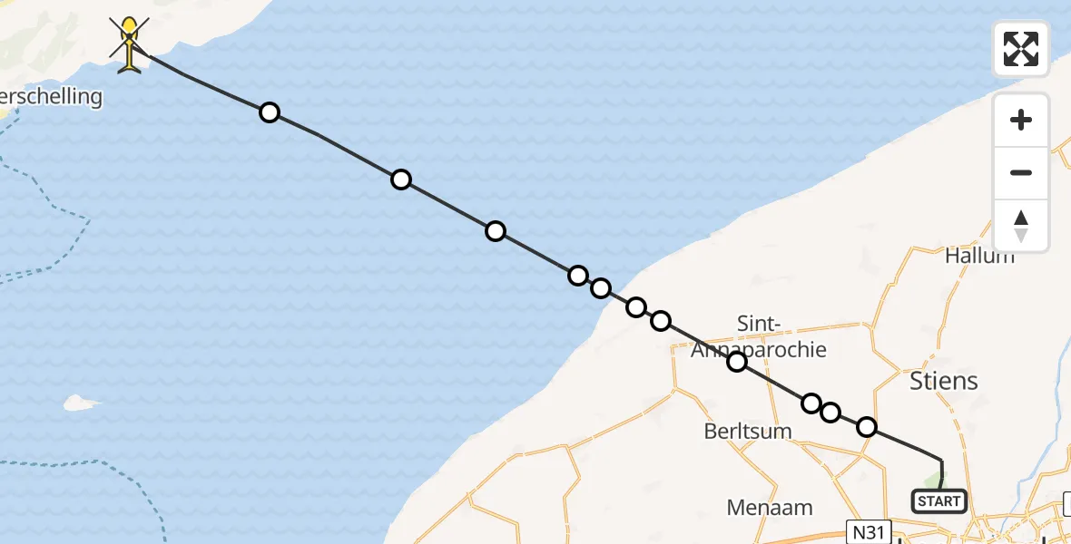 Routekaart van de vlucht: Ambulancehelikopter naar Baaiduinen, Keegsdijkje