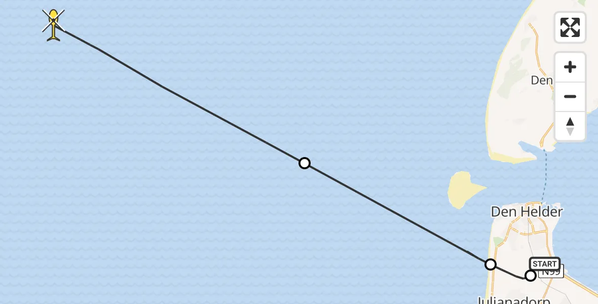 Vluchtroute Kustwachthelikopter van Vliegveld De Kooy naar 