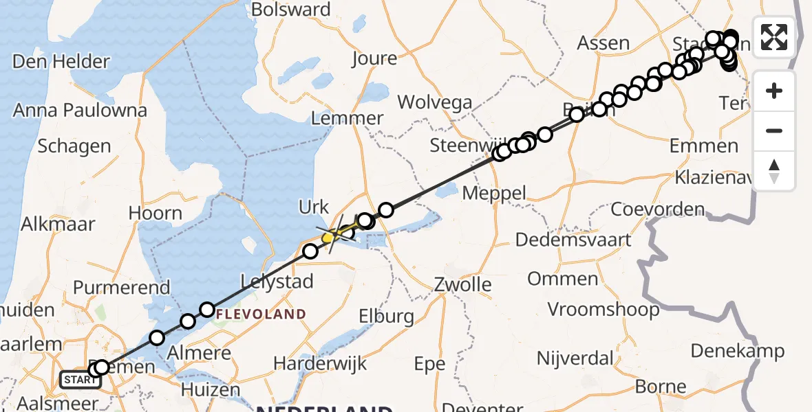 Routekaart van de vlucht: Politiehelikopter naar Nagele, Karnemelkgatsbrug
