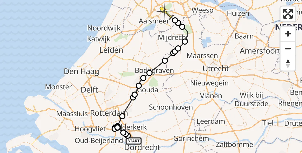Routekaart van de vlucht: Politiehelikopter naar Amstelveen, Groenesteeg