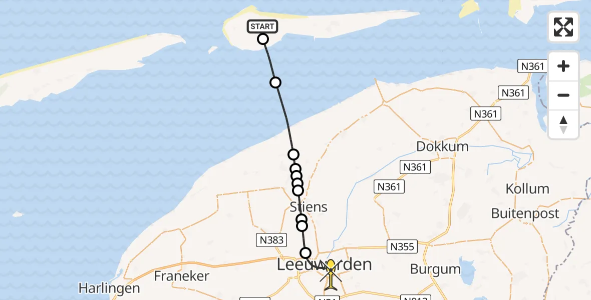 Routekaart van de vlucht: Ambulancehelikopter naar Leeuwarden, Looweg