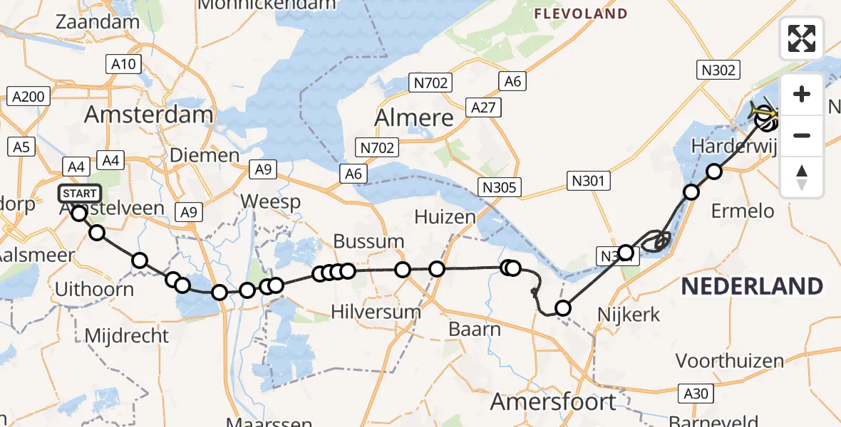 Routekaart van de vlucht: Politiehelikopter naar Biddinghuizen, Walaardt Sacréstraat