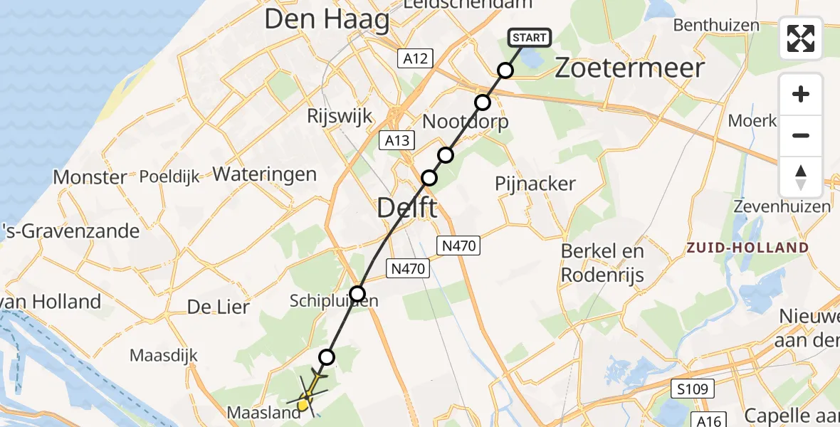 Routekaart van de vlucht: Politiehelikopter naar Maasland, Beekoeverlibelpad