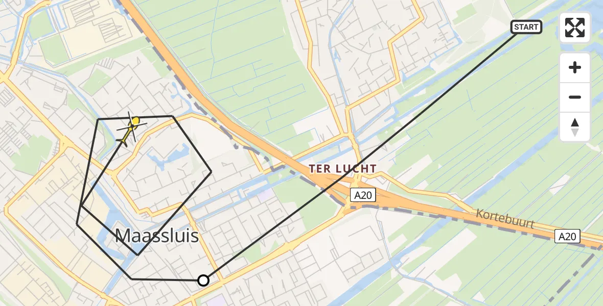 Routekaart van de vlucht: Politiehelikopter naar Maassluis, Oude Veiling