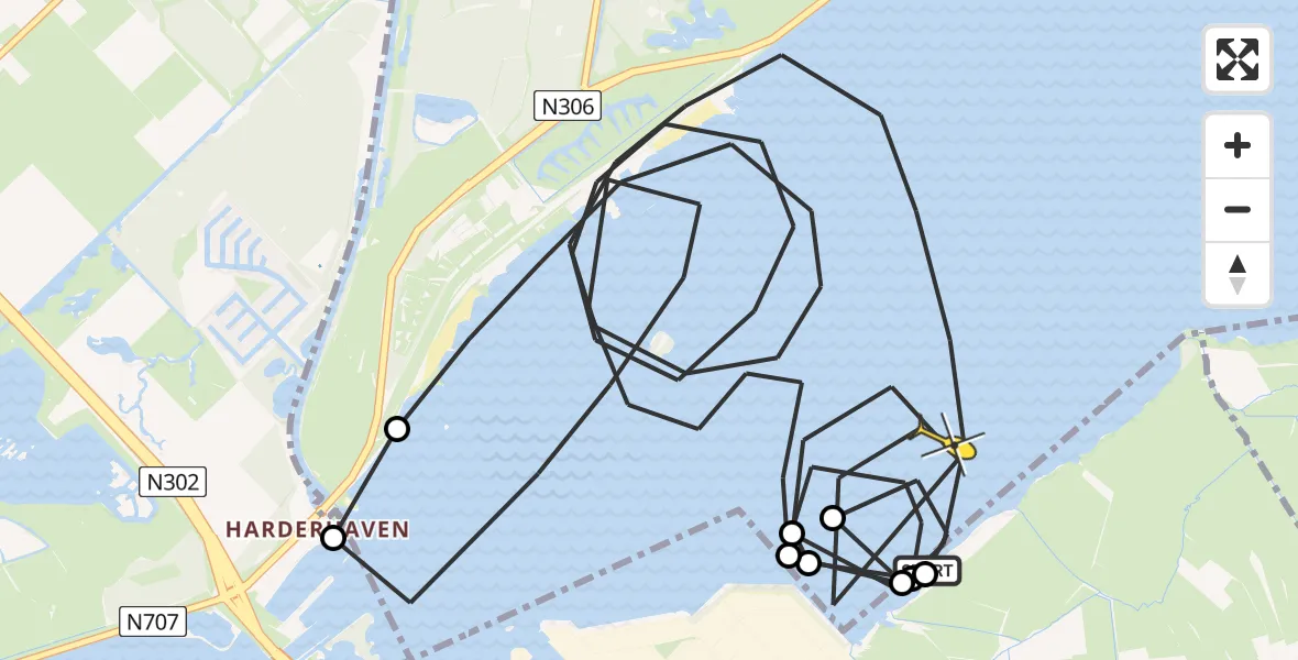 Routekaart van de vlucht: Politiehelikopter naar Biddinghuizen, Nobelstraat