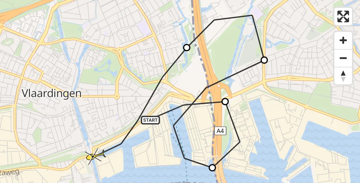 Routekaart van de vlucht: Politiehelikopter naar Vlaardingen, Daniël Pichotstraat