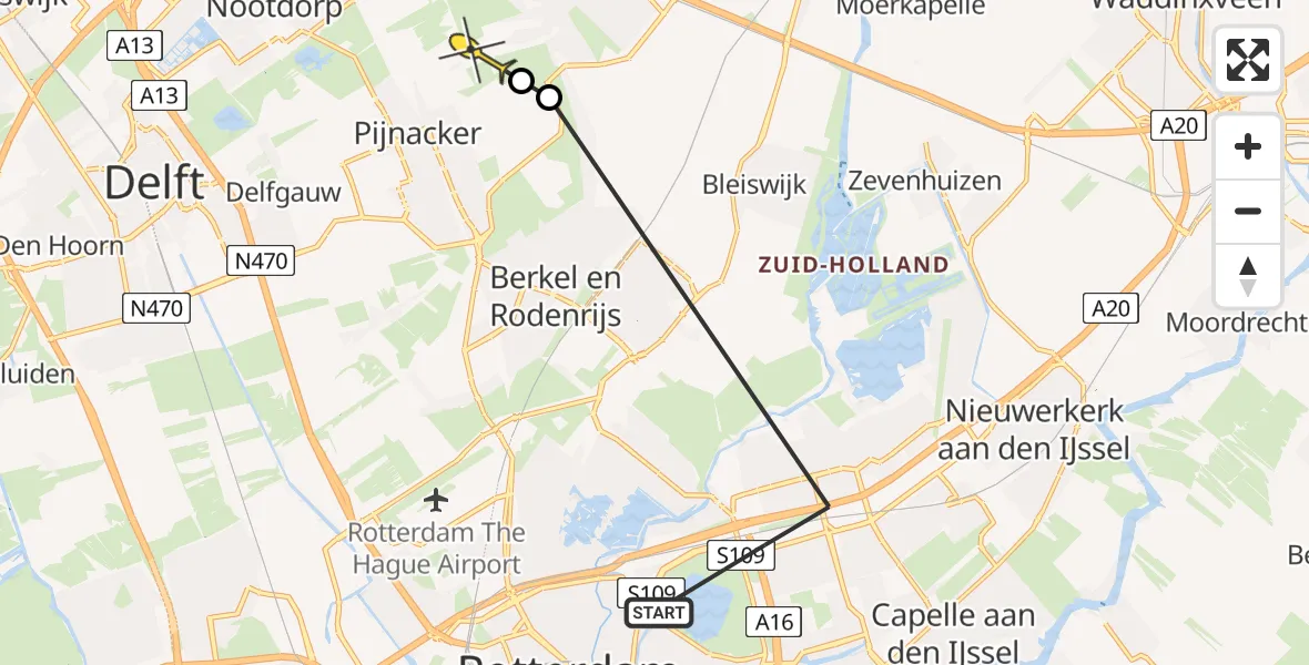 Routekaart van de vlucht: Politiehelikopter naar Pijnacker, Uilenpad
