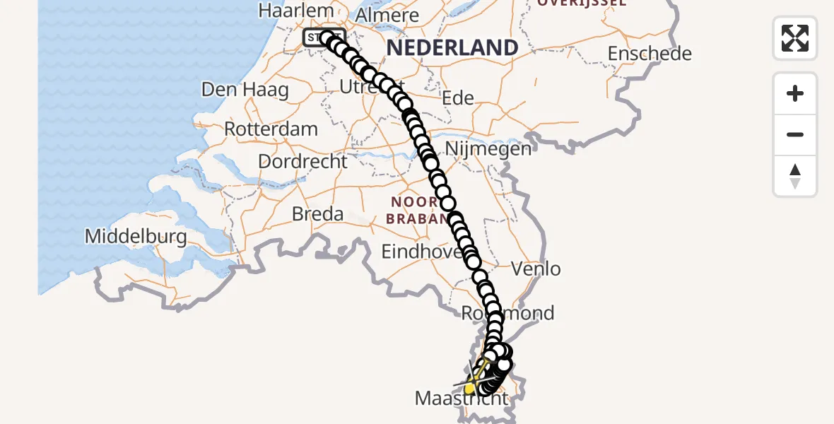 Routekaart van de vlucht: Politiehelikopter naar Beek, Grutterij