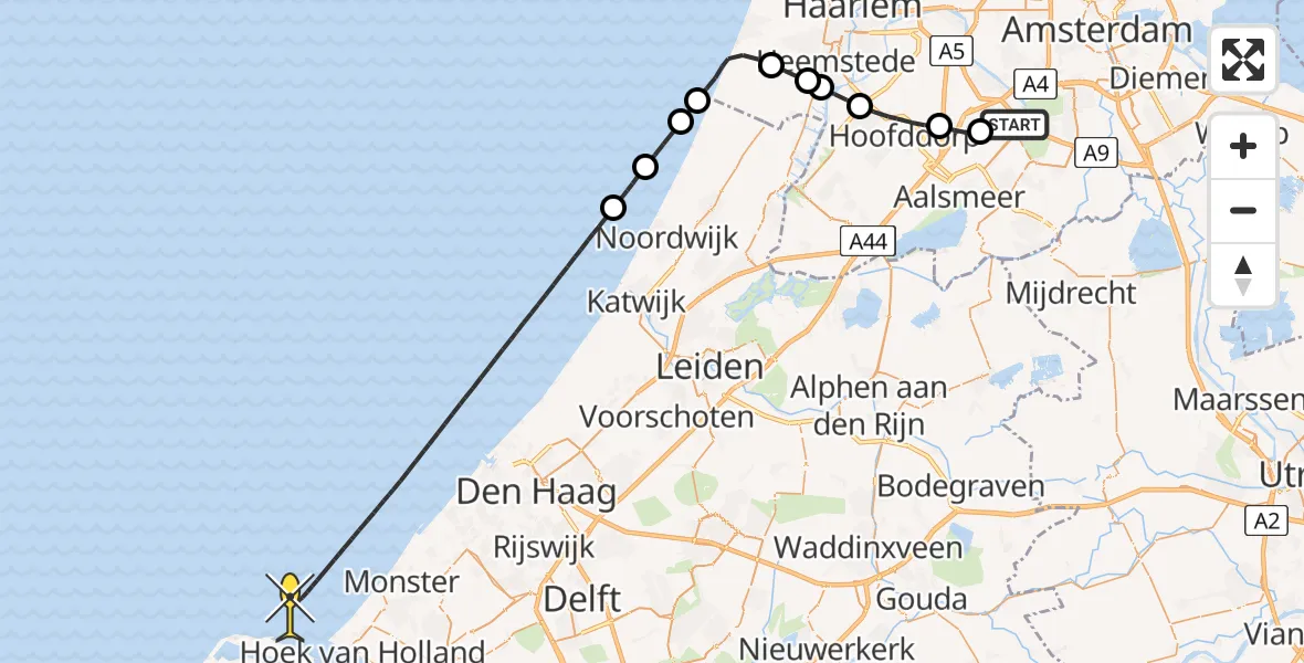 Vluchtroute Politiehelikopter van Schiphol naar 