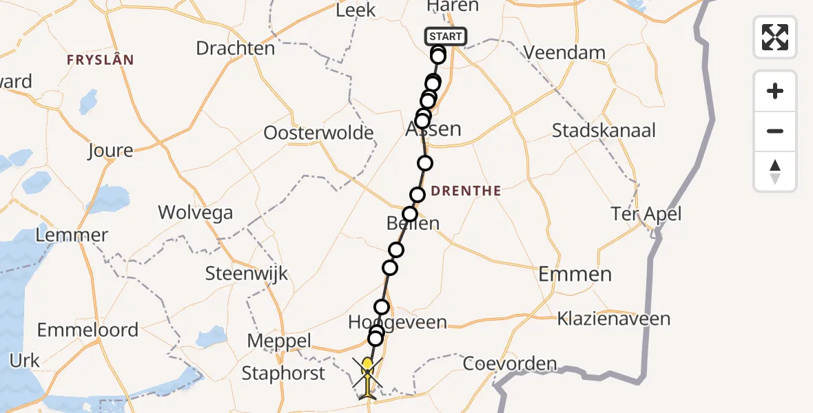 Routekaart van de vlucht: Traumahelikopter naar Zuidwolde, Moespot