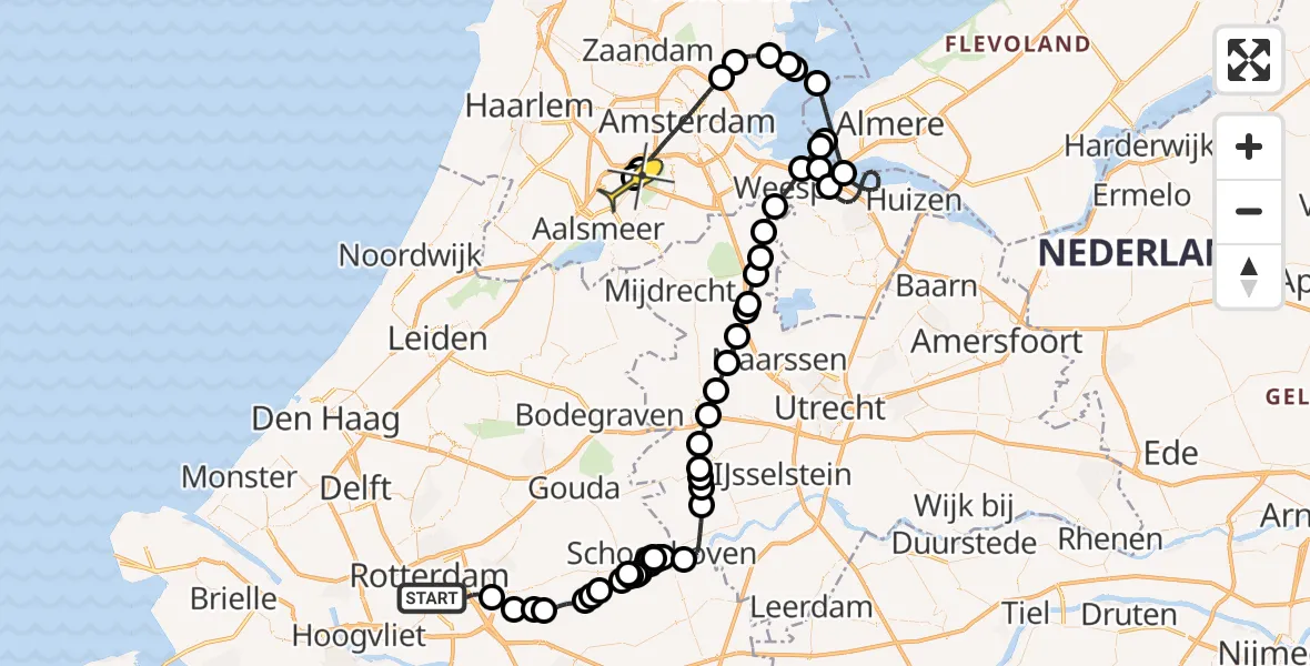 Routekaart van de vlucht: Politiehelikopter naar Schiphol, Prins Hendrikkade