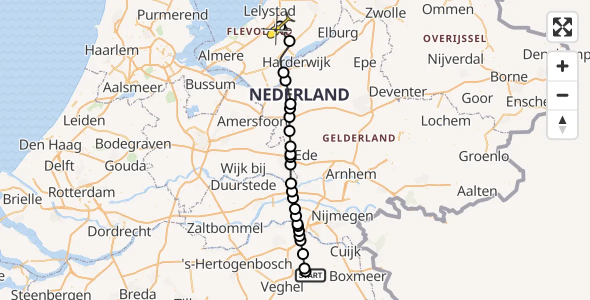 Routekaart van de vlucht: Traumahelikopter naar Lelystad Airport, Jagersveld