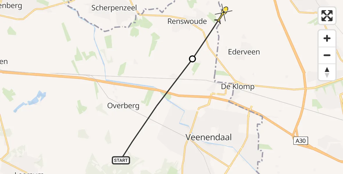 Routekaart van de vlucht: Politiehelikopter naar Lunteren, Dwarsweg