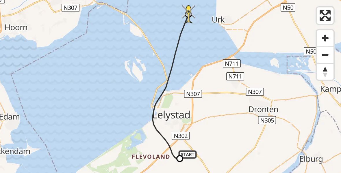 Routekaart van de vlucht: Ambulancehelikopter naar Urk, Talingweg