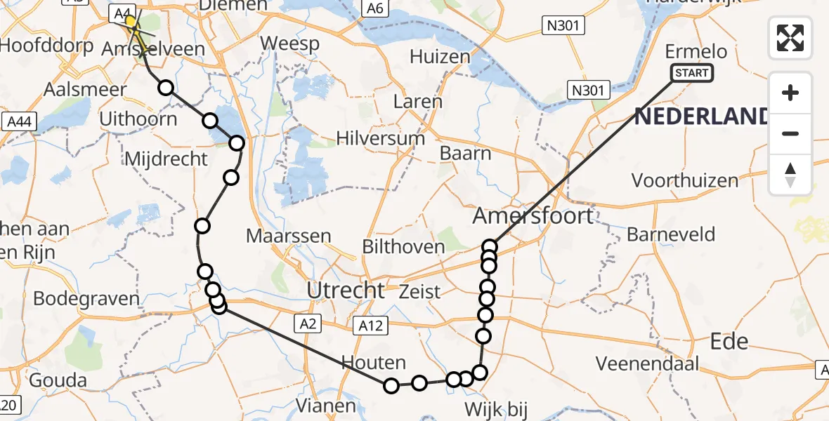 Routekaart van de vlucht: Politiehelikopter naar Amstelveen, Watervalweg