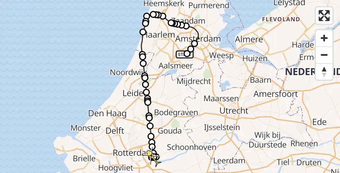 Routekaart van de vlucht: Politiehelikopter naar Krimpen aan de Lek, Nieuwe Meerlaan