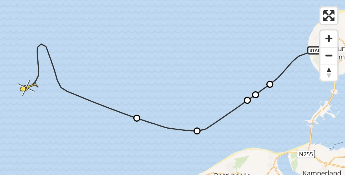 Routekaart van de vlucht: Kustwachthelikopter naar 