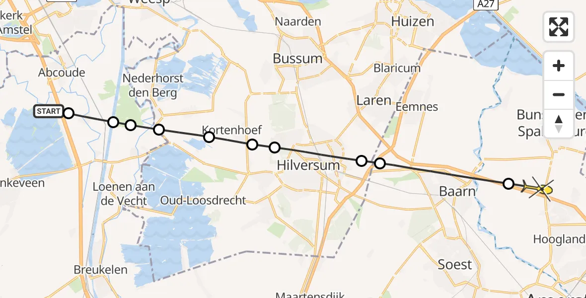 Routekaart van de vlucht: Politiehelikopter naar Bunschoten-Spakenburg, Lindenhorstpad