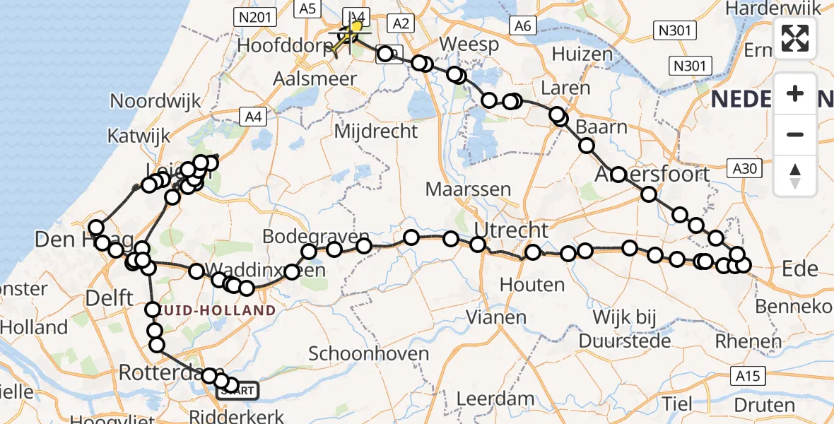 Routekaart van de vlucht: Politiehelikopter naar Schiphol, Parallelweg