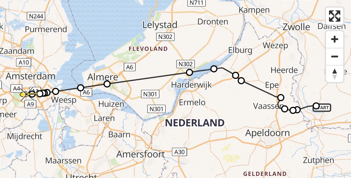 Routekaart van de vlucht: Politiehelikopter naar Amsterdam, Raalterweg