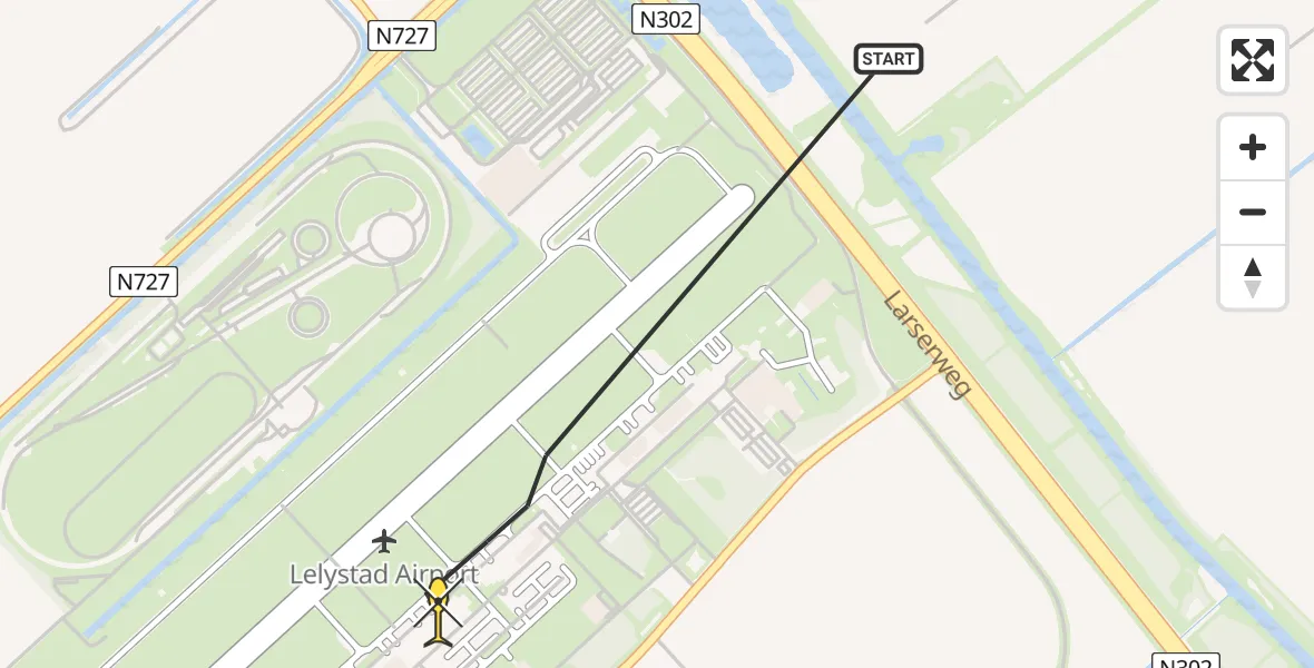 Routekaart van de vlucht: Ambulancehelikopter naar Lelystad Airport, Emoeweg
