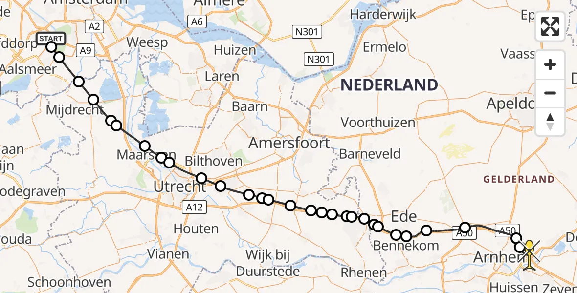 Routekaart van de vlucht: Politiehelikopter naar Velp, Voltweg