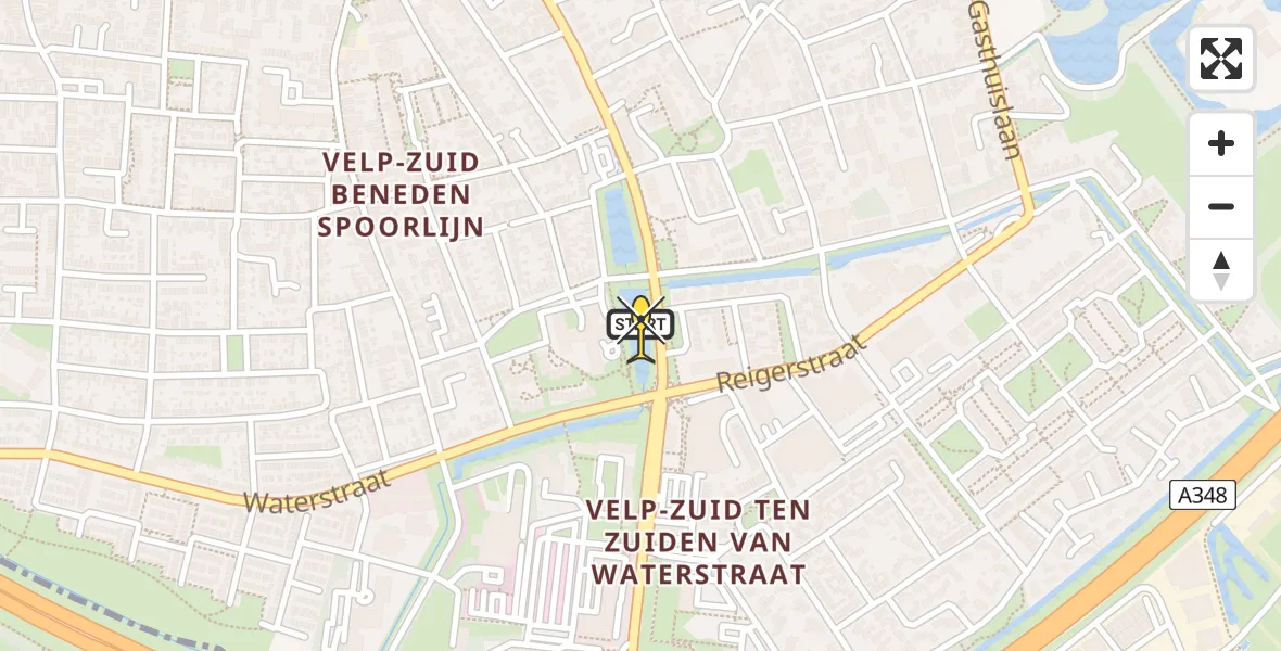 Routekaart van de vlucht: Politiehelikopter naar Velp, Rijnstraat