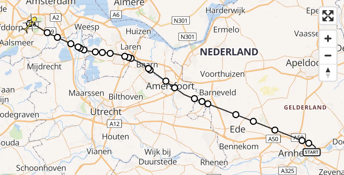 Routekaart van de vlucht: Politiehelikopter naar Schiphol, Biljoen