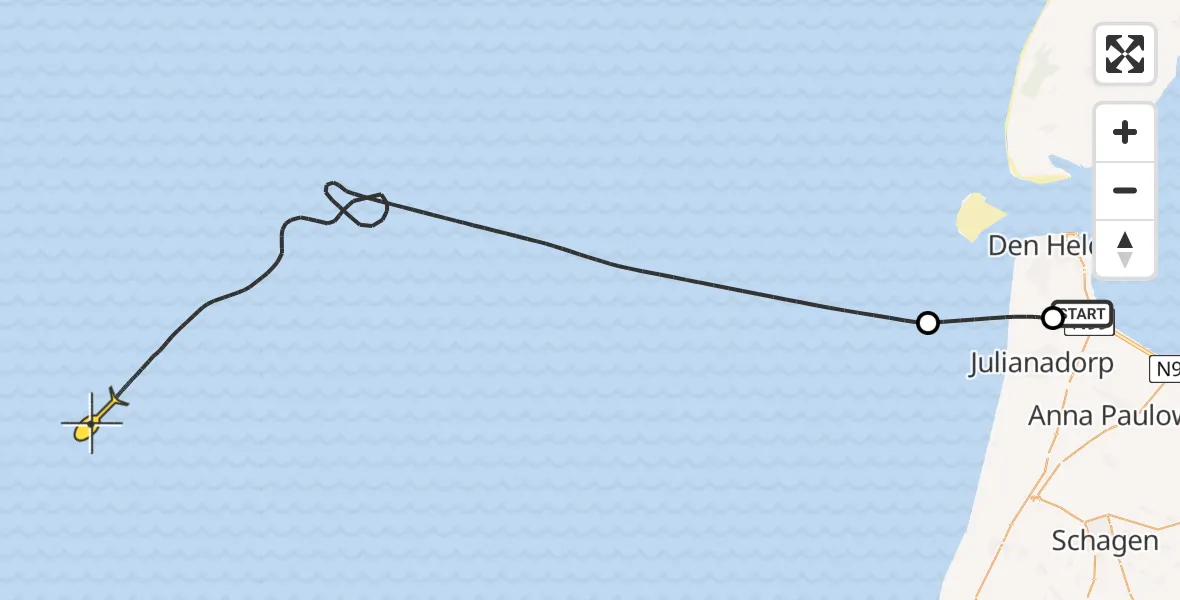 Vluchtroute Kustwachthelikopter van Vliegveld De Kooy naar 