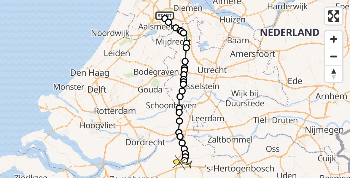 Routekaart van de vlucht: Politiehelikopter naar Waspik, Schipholdijk