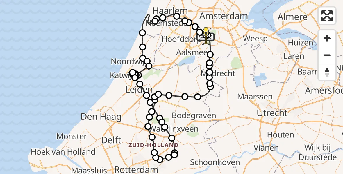 Vluchtroute Politiehelikopter van Schiphol naar Schiphol