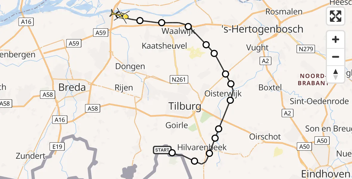 Routekaart van de vlucht: Politiehelikopter naar Raamsdonk, Aalsedijk