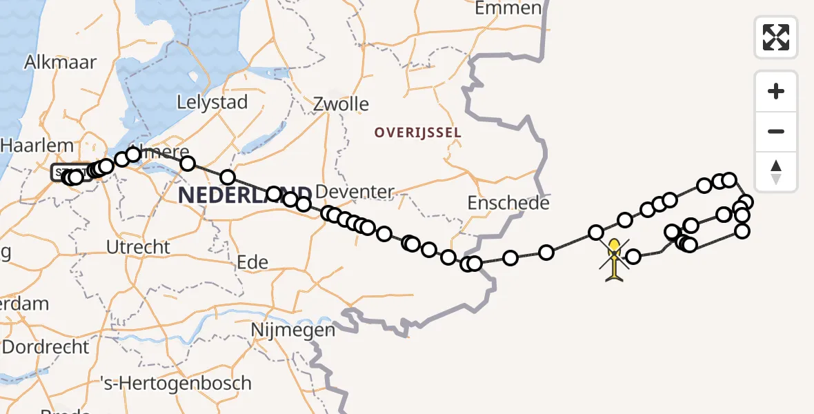 Vluchtroute Politiehelikopter van Schiphol naar 