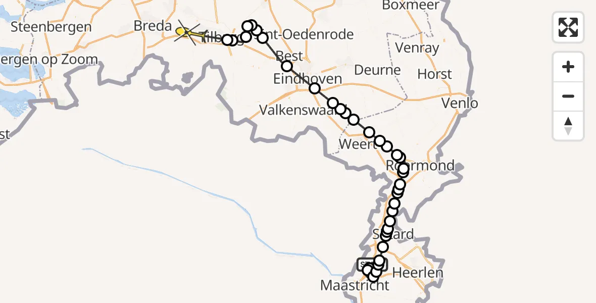 Routekaart van de vlucht: Politiehelikopter naar Rijen, Bamfordweg