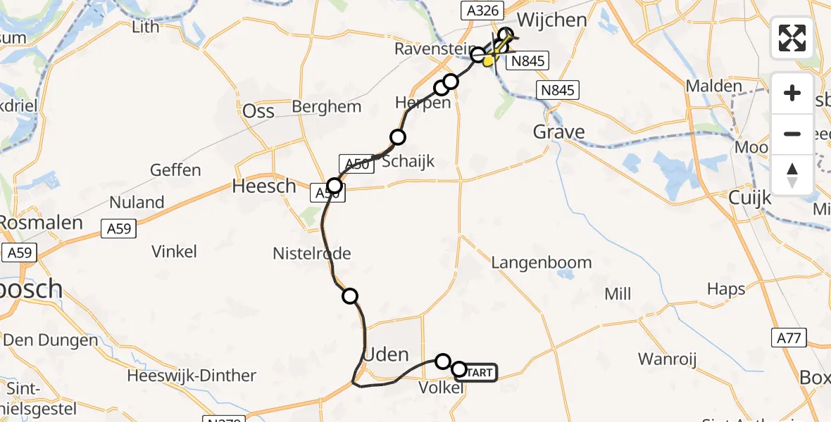 Routekaart van de vlucht: Politiehelikopter naar Niftrik, Looierstraat