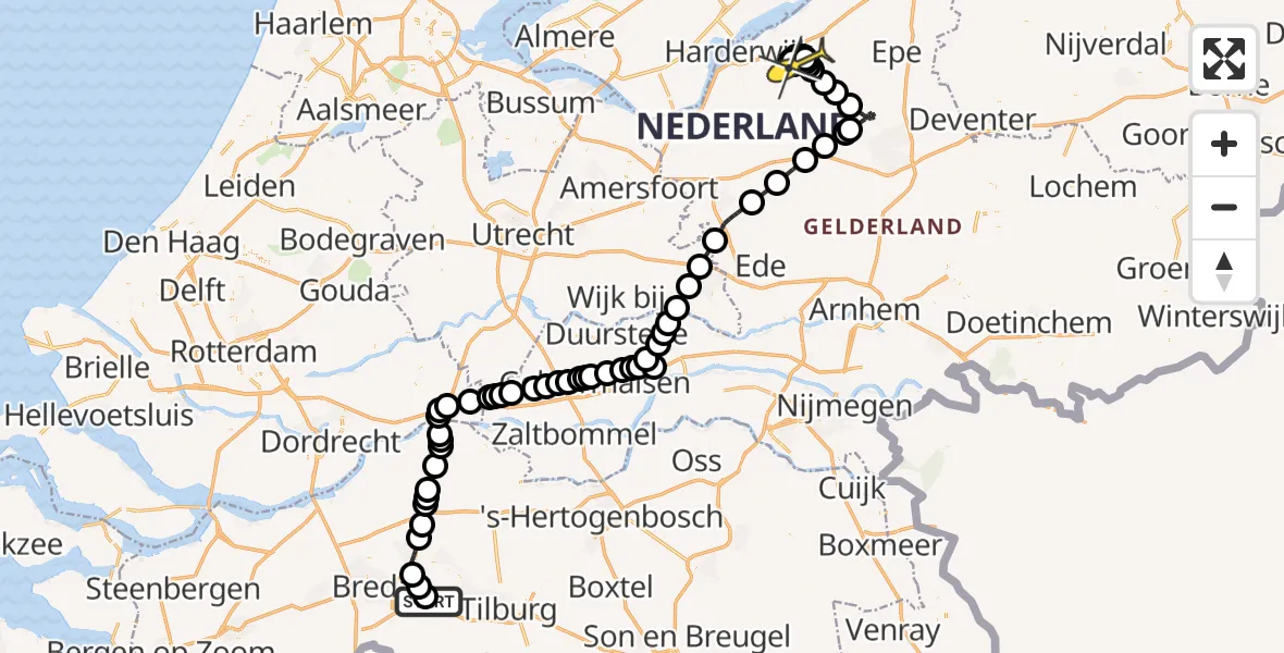 Routekaart van de vlucht: Politiehelikopter naar Elspeet, Hole 7