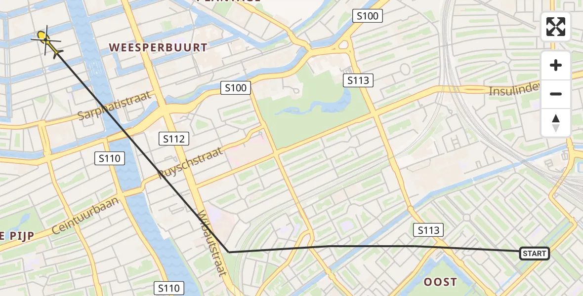 Vluchtroute Politiehelikopter van Amsterdam naar Amsterdam