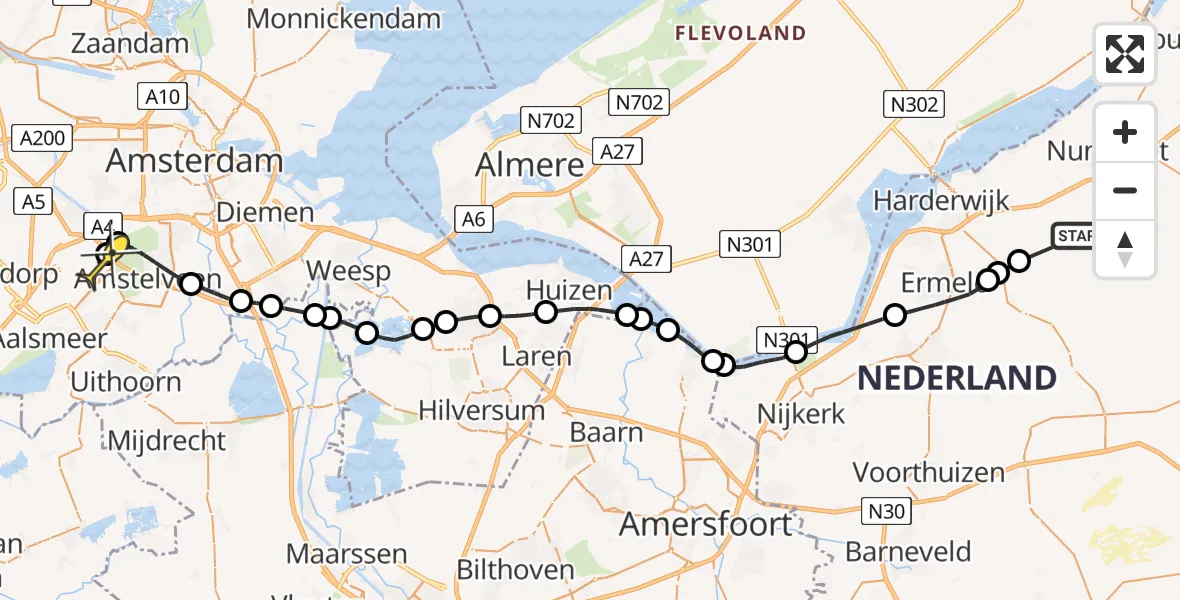 Routekaart van de vlucht: Politiehelikopter naar Schiphol, Schapendrift