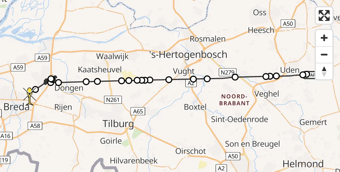 Routekaart van de vlucht: Politiehelikopter naar Teteringen, Venstraat