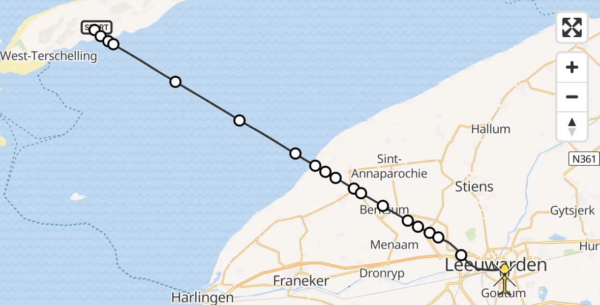 Routekaart van de vlucht: Ambulancehelikopter naar Leeuwarden, Ponswiel