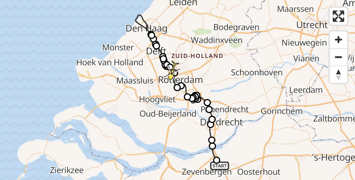 Routekaart van de vlucht: Politiehelikopter naar Rotterdam The Hague Airport, Drielseweg