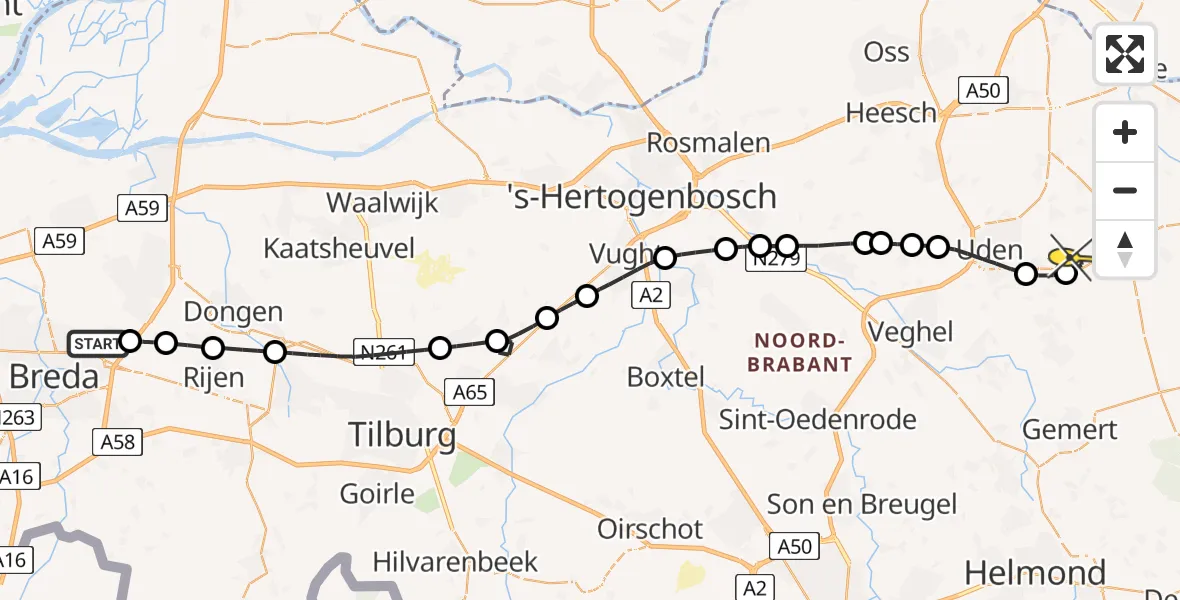 Routekaart van de vlucht: Politiehelikopter naar Vliegbasis Volkel, Laanzichtweg