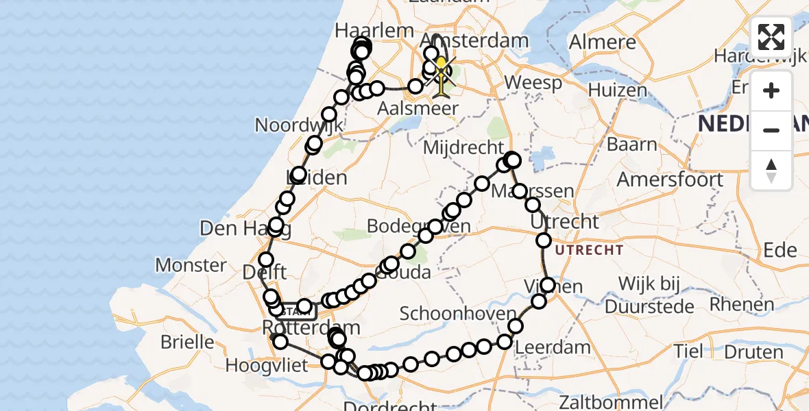 Vluchtroute Politiehelikopter van Rotterdam The Hague Airport naar Schiphol