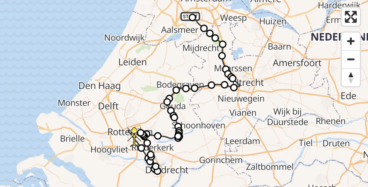 Routekaart van de vlucht: Politiehelikopter naar Rotterdam, Walaardt Sacréstraat