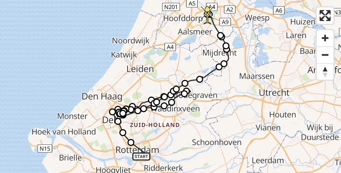 Routekaart van de vlucht: Politiehelikopter naar Schiphol, Maashavenweg